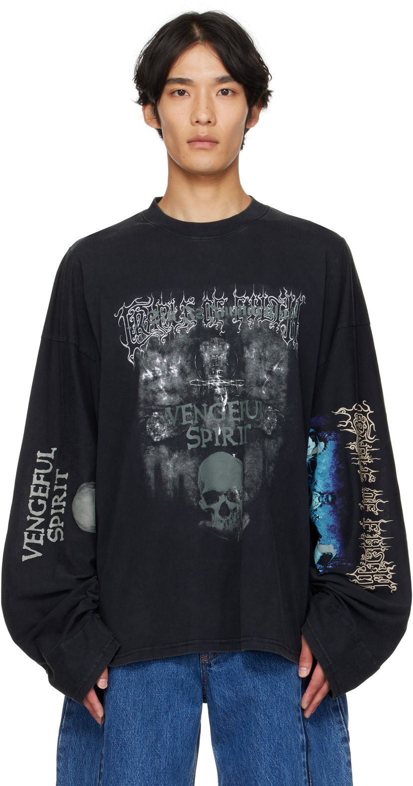 Футболка VETEMENTS Vetements Cradle of Filth 'Spirit' Cut-Up Longsleeve T-Shirt чорний | UCF76LS680M