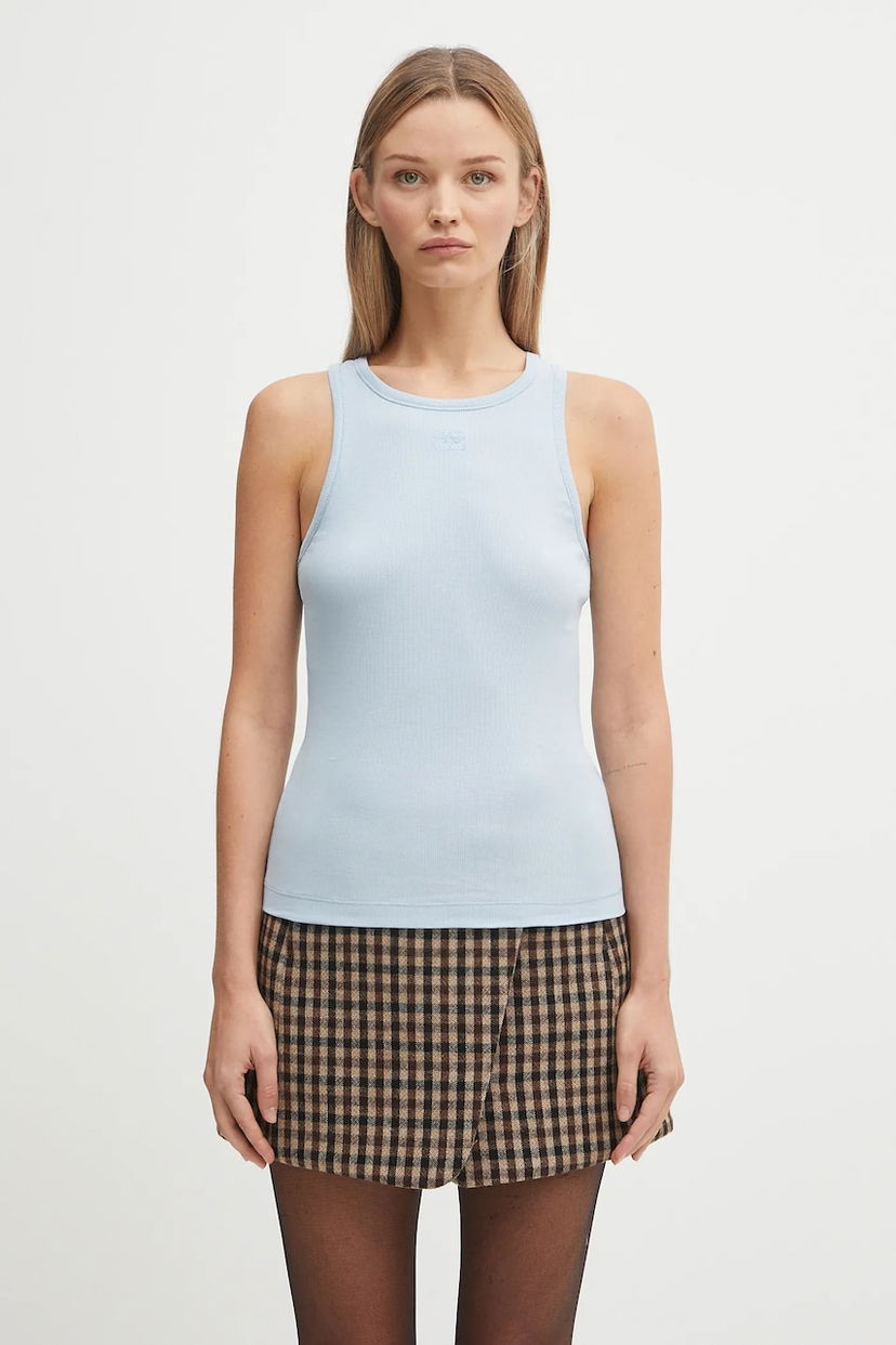 Безрукавка GANNI GANNI Soft Cotton Ribbed Tank Top Синій | T4143