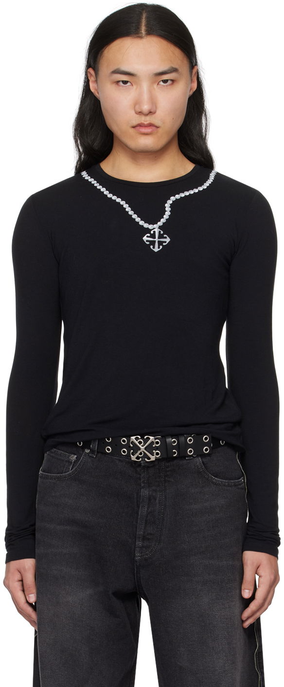 Футболка Off-White Black Printed Long Sleeve T-Shirt чорний | OMAB092S24JER0011001