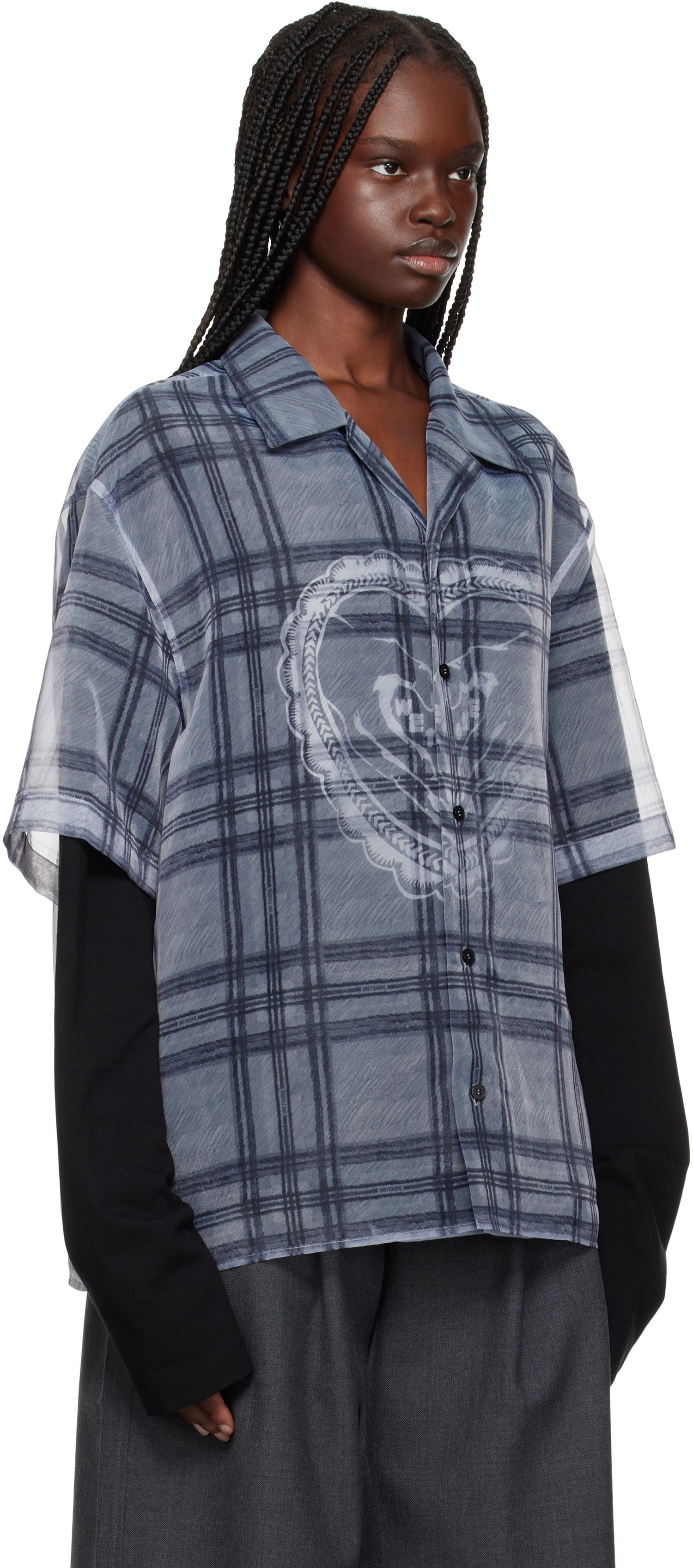 Сорочка We11done We11done Heart Layered Check Pattern Shirt Сірий | WD-SH1-25-176-U-GY, 1
