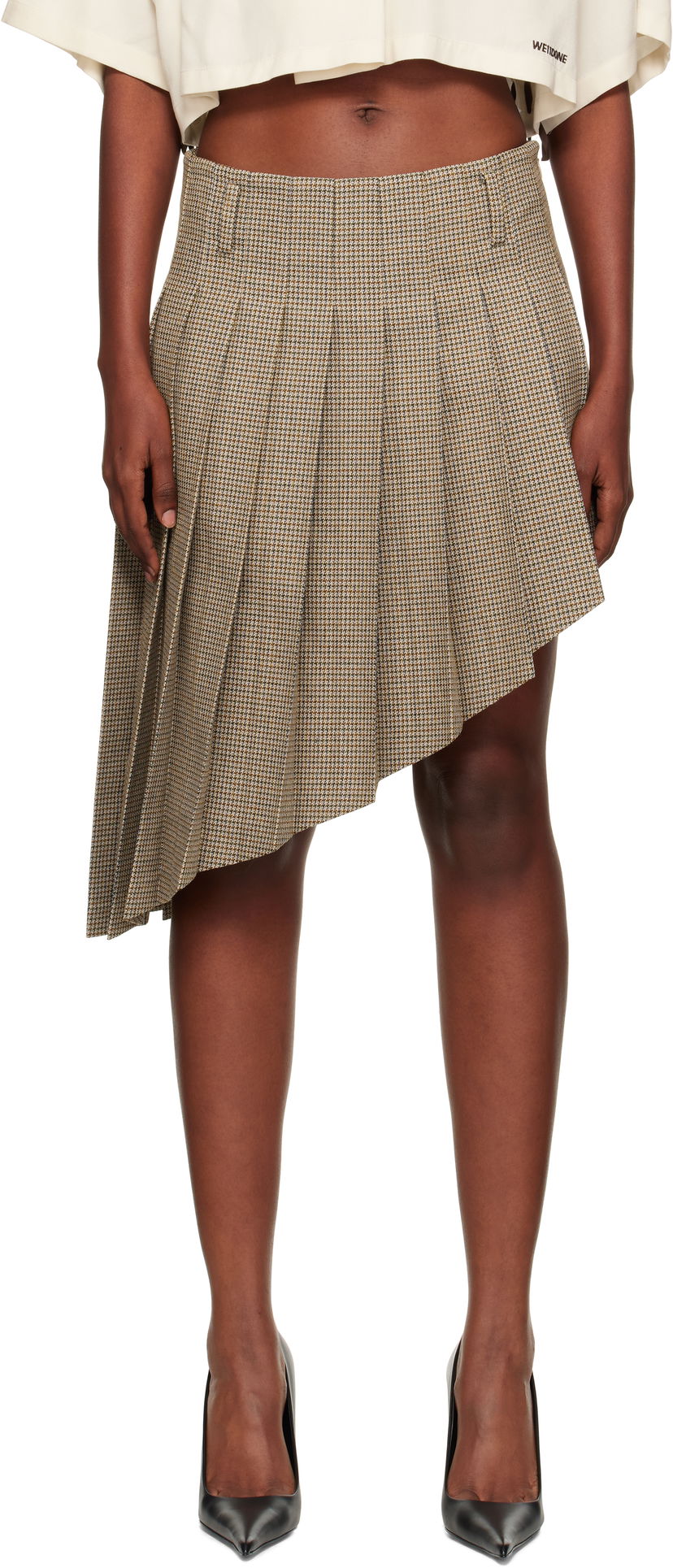 Спідниця We11done We11done Asymmetric Checked Midi Skirt Коричневий | WD-SK2-25-276-W-BG