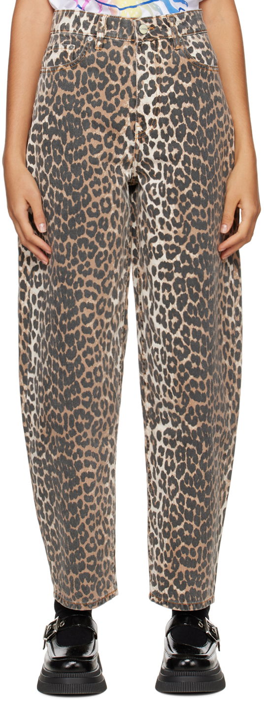 Джинси GANNI Leopard Print High-Waisted Jeans Коричневий | J1184