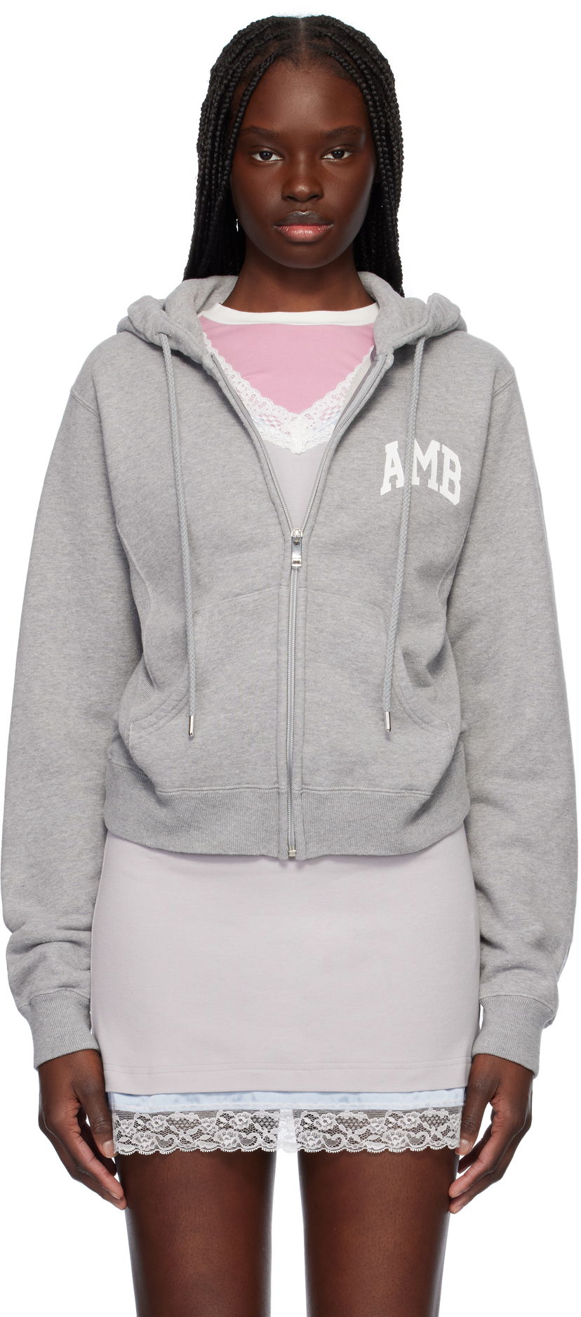 Світшоти Ambush AMBUSH 'AMB' Graphic Zip-Up Cropped Hoodie Сірий | 12115407