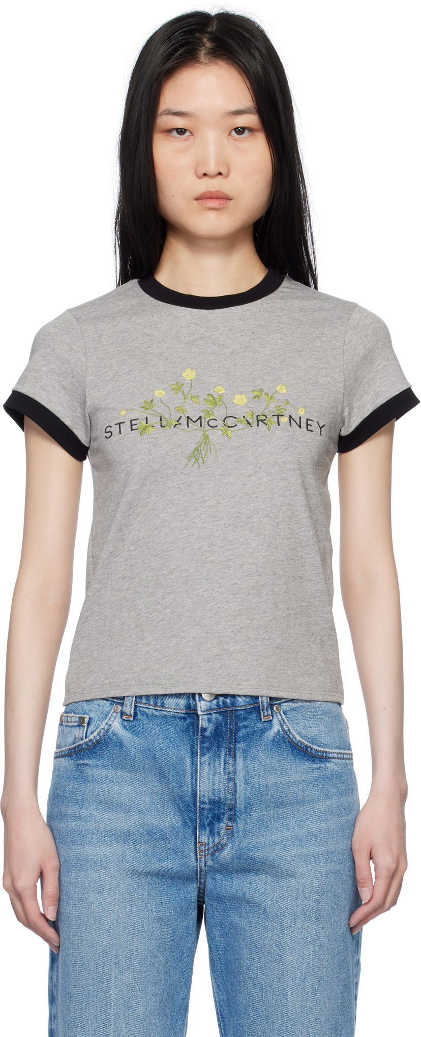 Футболка Stella McCartney Stella McCartney Floral Embroidered T-Shirt Сірий | 6J03723SPZ75