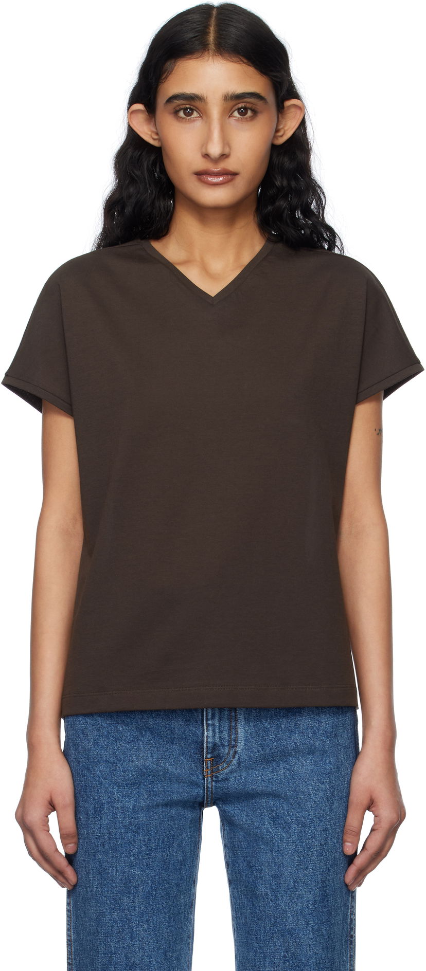 Футболка Khaite Khaite Devra V-Neck T-Shirt Коричневий | 2377166