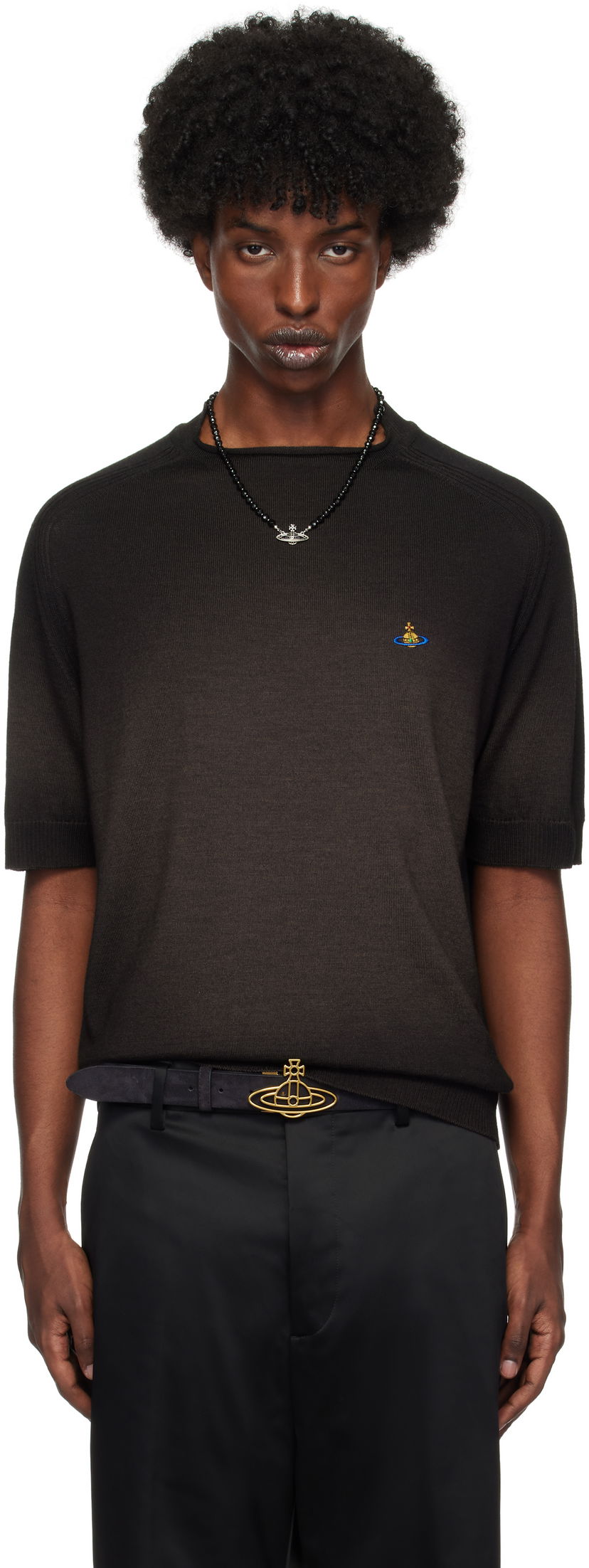 Футболка Vivienne Westwood T-shirt Embroidered Logo Коричневий | 2701001S-Y002V-