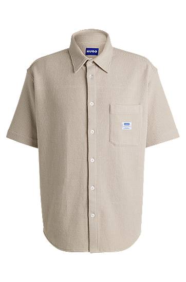 Сорочка BOSS HUGO Men's Waffle-Structured Cotton Blend Short-Sleeved Shirt бежевий | 50540316