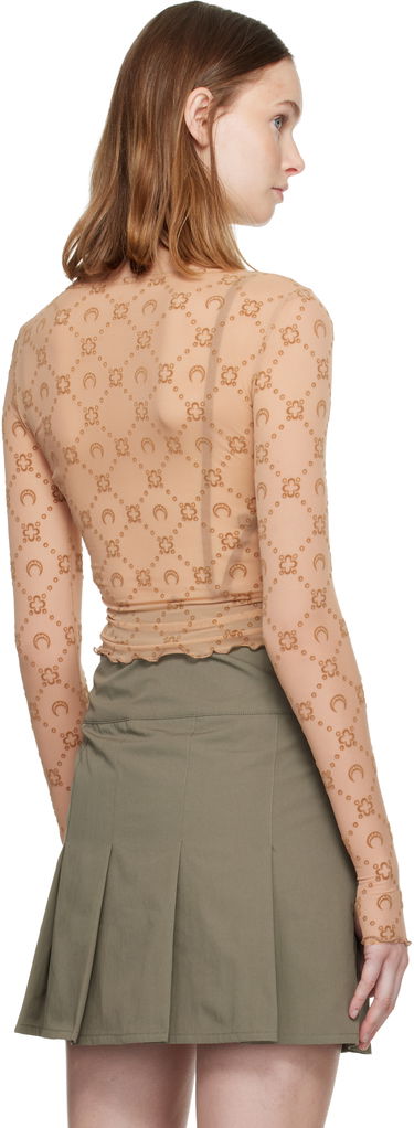 Кроп-топи Marine Serre Moonogram Mesh Flock Long Sleeve Cropped Top бежевий | WTS012S CJER0005, 2