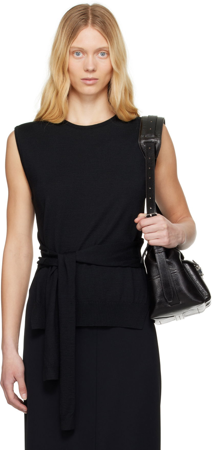 Cветр LEMAIRE Lemaire Trompe L'oeil Sleeveless Tie-Waist Sweater чорний | TO1323 LK087