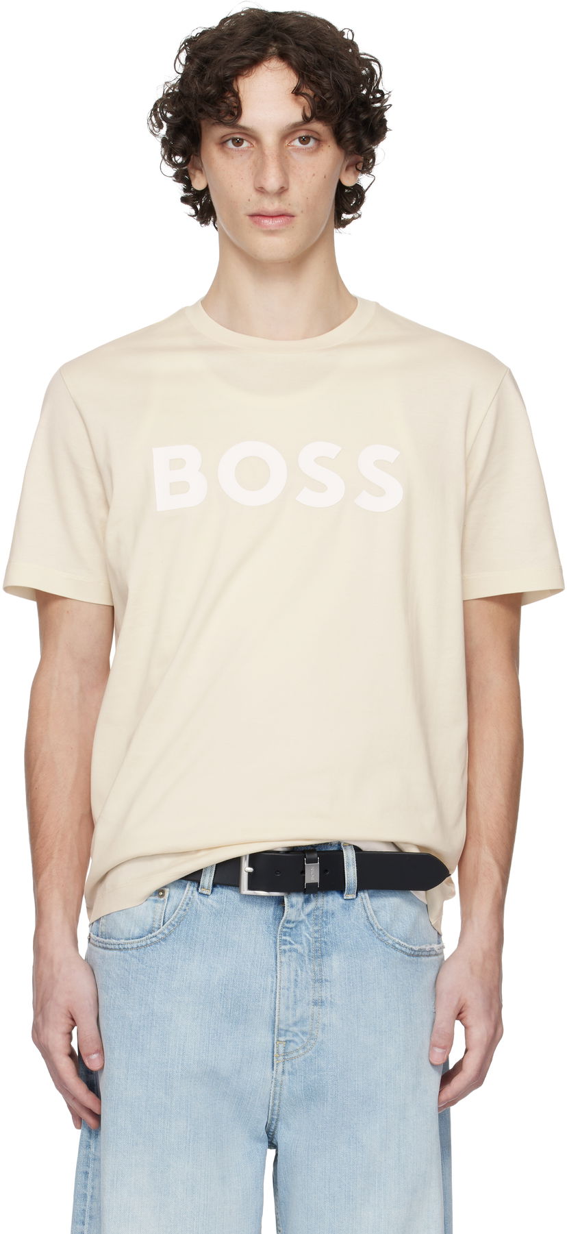 Футболка BOSS BOSS Cotton-Jersey Logo T-Shirt бежевий | 50495742