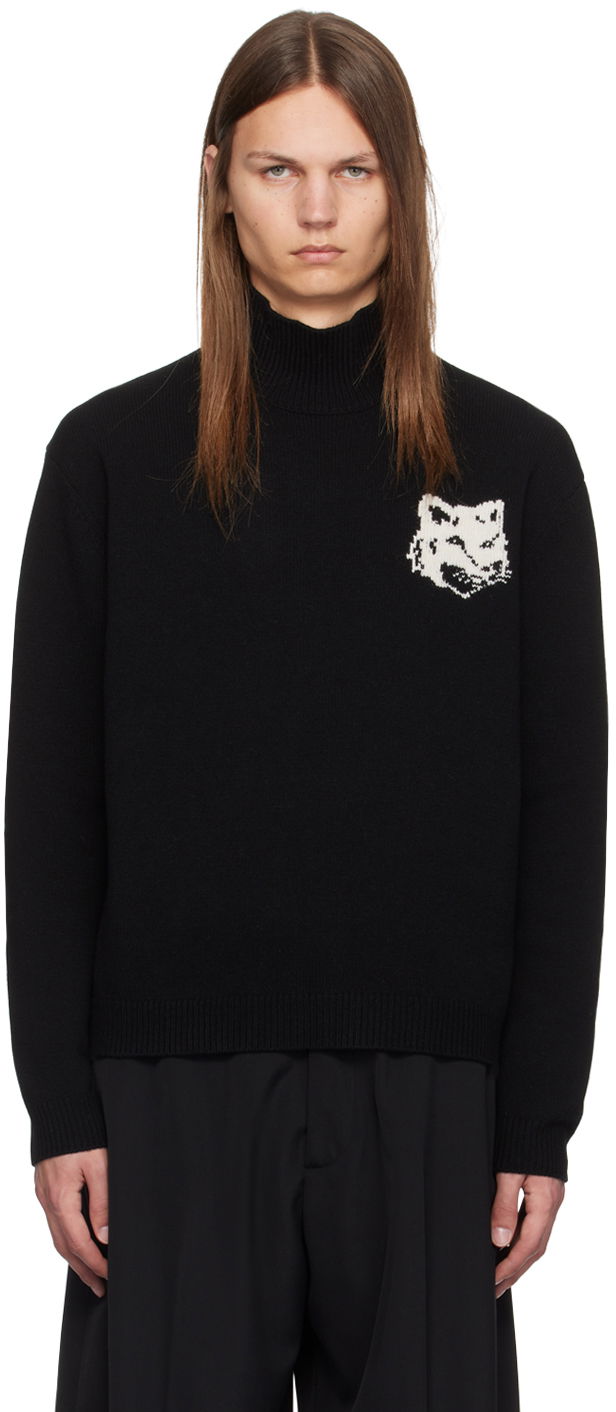 Cветр MAISON KITSUNÉ Fox Head Intarsia Turtleneck Sweater чорний | NM00807KM0329