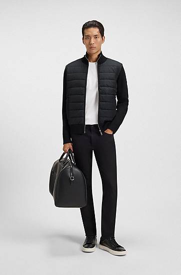 Куртка бомбер BOSS Mixed-material jacket with padded front and knitted sleeves чорний | 50549991, 1