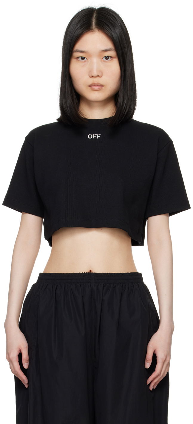 Кроп-топи Off-White Black Off Stamp Rib Cropped T-Shirt чорний | OWAA081C99JER0041001