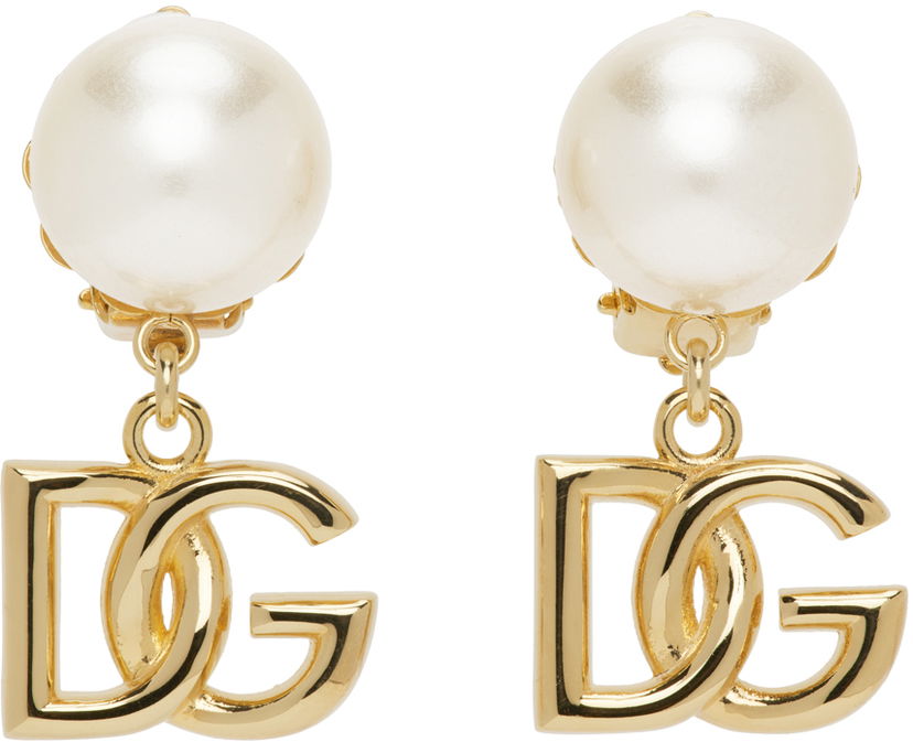 Сережки Dolce & Gabbana Gold Pearl Logo Earrings Металік | WEO2N1 W1111
