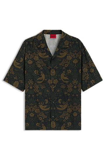 Сорочка BOSS Oversized-Fit Printed Cotton Poplin Shirt Зелений | 50545377
