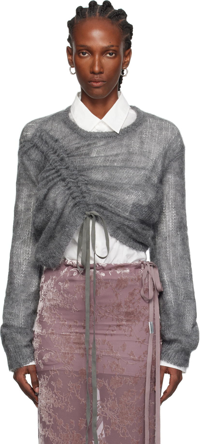 Cветр Ann Demeulemeester Ann Demeulemeester Zinaida Drawstring Sweater Сірий | 2520-W-KN35-KN069-088