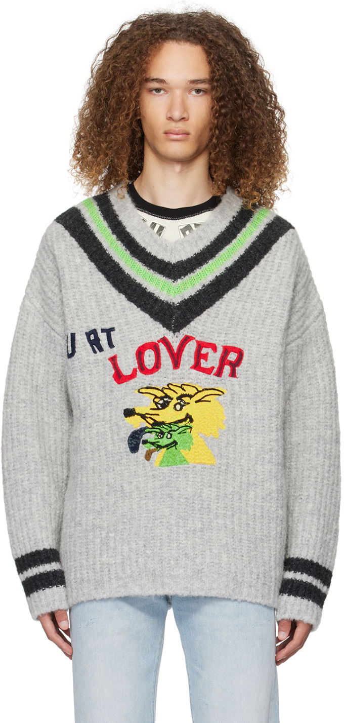 Cветр ERL 'Hurt Lover' Graphic V-Neck Sweater Сірий | ERL07N004