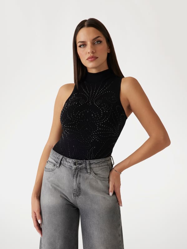 Безрукавка GUESS Sleeveless Rhinestone Top чорний | W5RR33Z2YK2