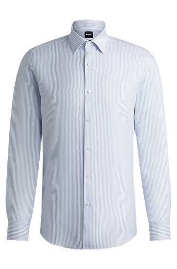 Сорочка BOSS Slim-Fit Striped Linen-Blend Shirt Синій | 50539206