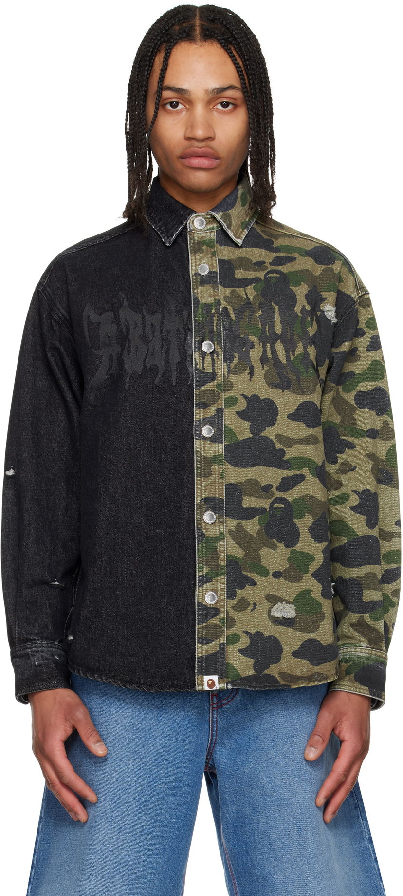 Сорочка BAPE A Bathing Ape 1st Camo Destroyed Denim Shirt чорний | 001SHL301312M