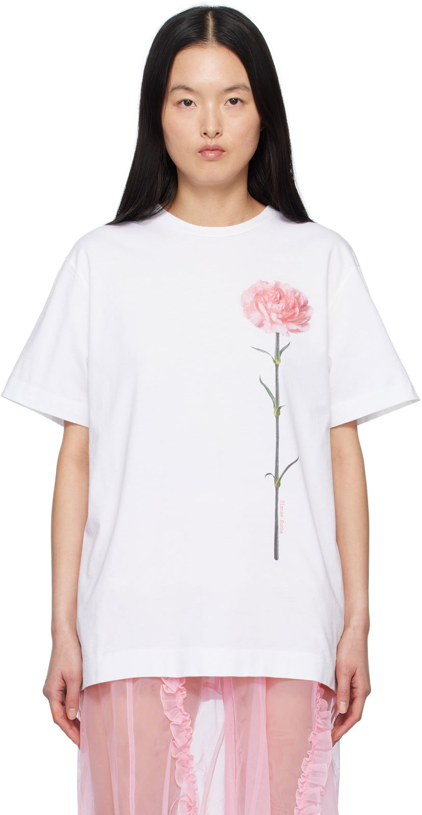 Футболка Simone Rocha Simone Rocha Carnation Print T-Shirt білий | 5195P32A-W 0569