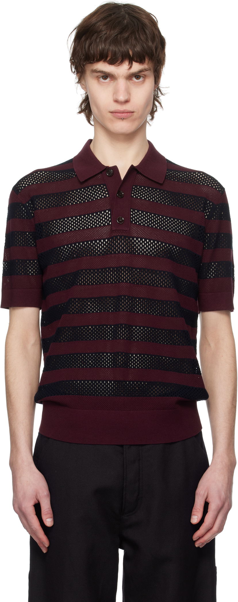 Сорочка поло Dries Van Noten Dries Van Noten Striped Knit Polo Бордовий | 251-021214-1701