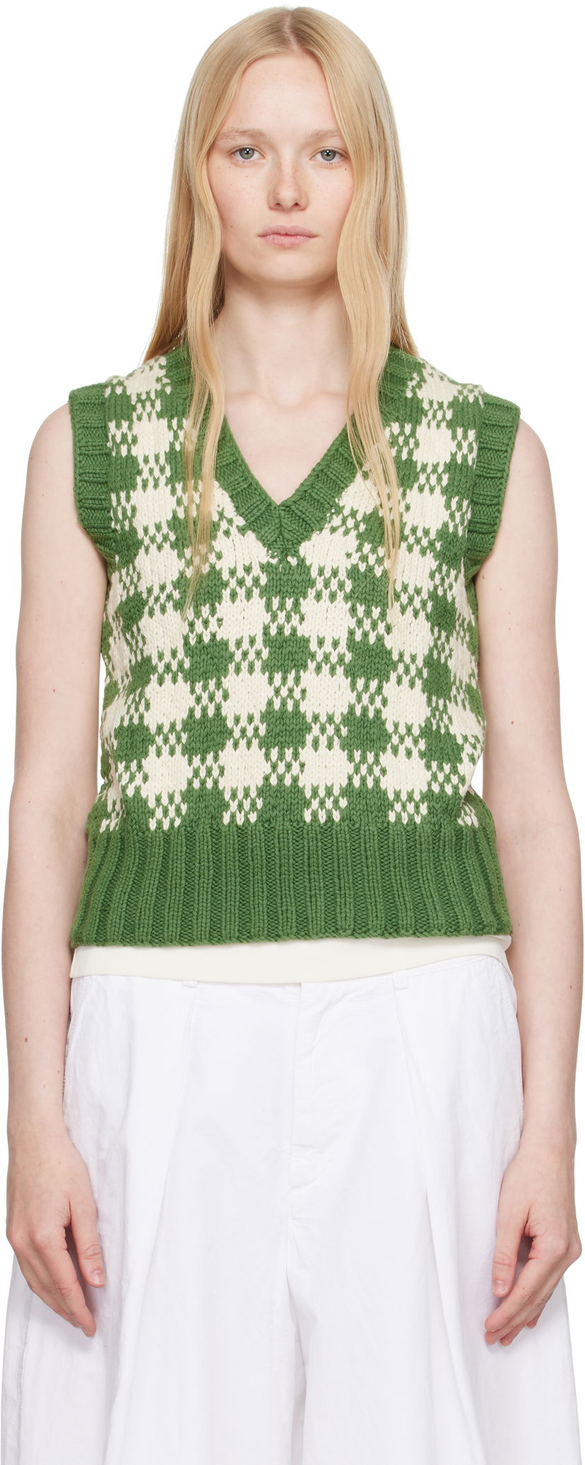 Cветр YMC YMC Heidi Checkered Knit Vest Зелений | Q8YAB