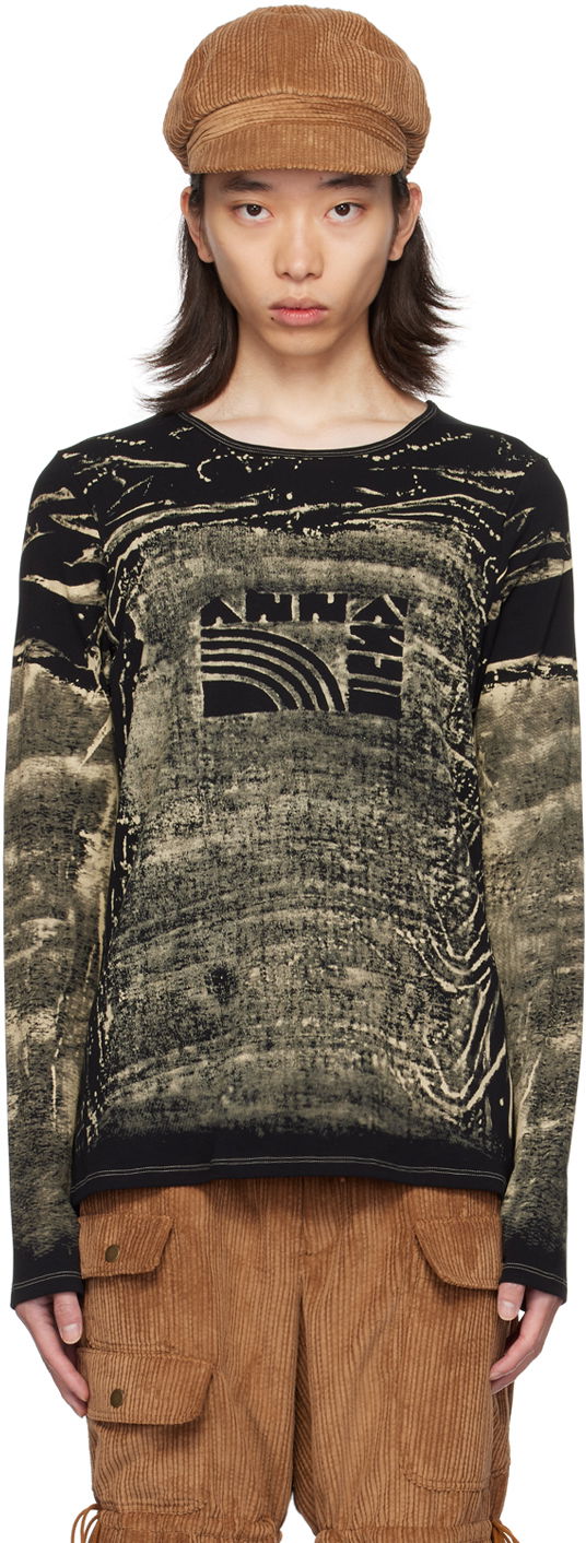 Футболка Anna Sui Exclusive Black & Beige Graphic Long Sleeve T-Shirt чорний | MT624A1