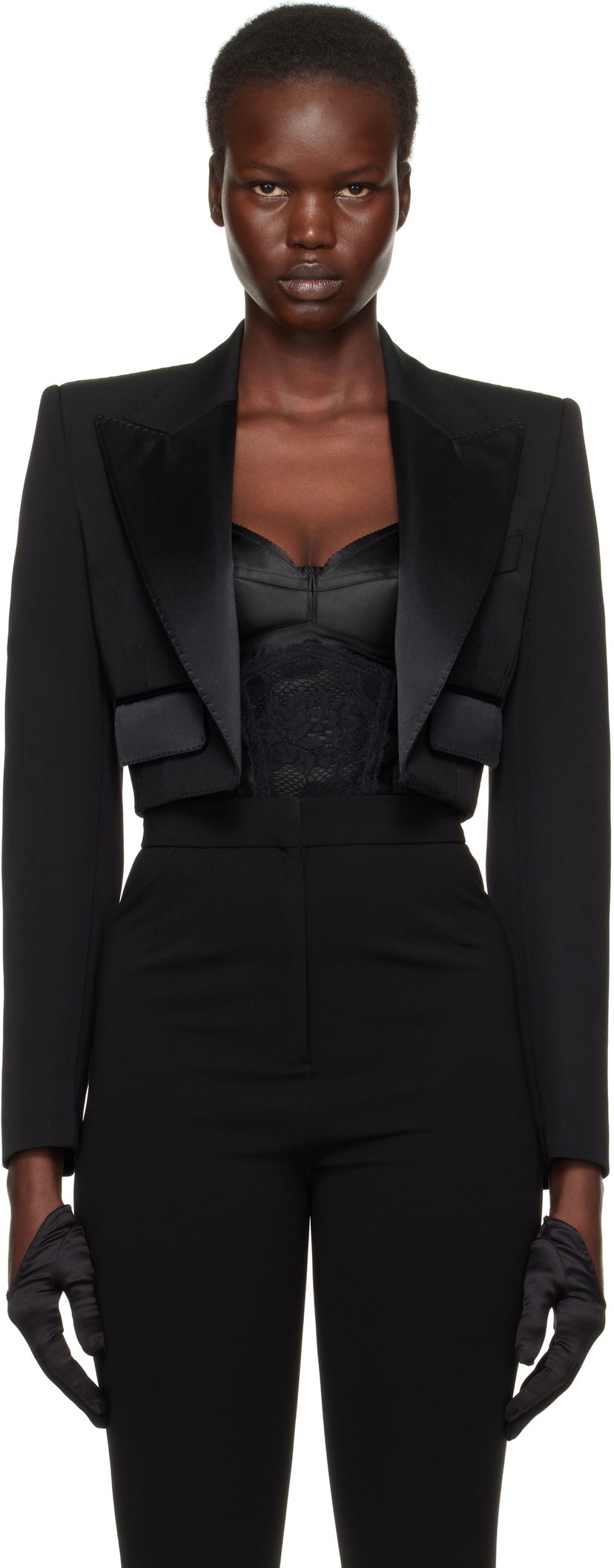 Куртка бомбер Dolce & Gabbana Dolce&Gabbana Spencer Tuxedo Wool Blazer чорний | F296YT FU21E