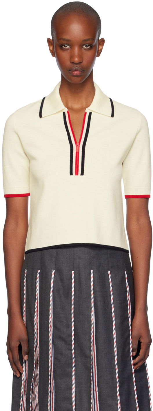 Сорочка поло Thom Browne Thom Browne Wool Zip Polo білий | FKP109B-Y1037