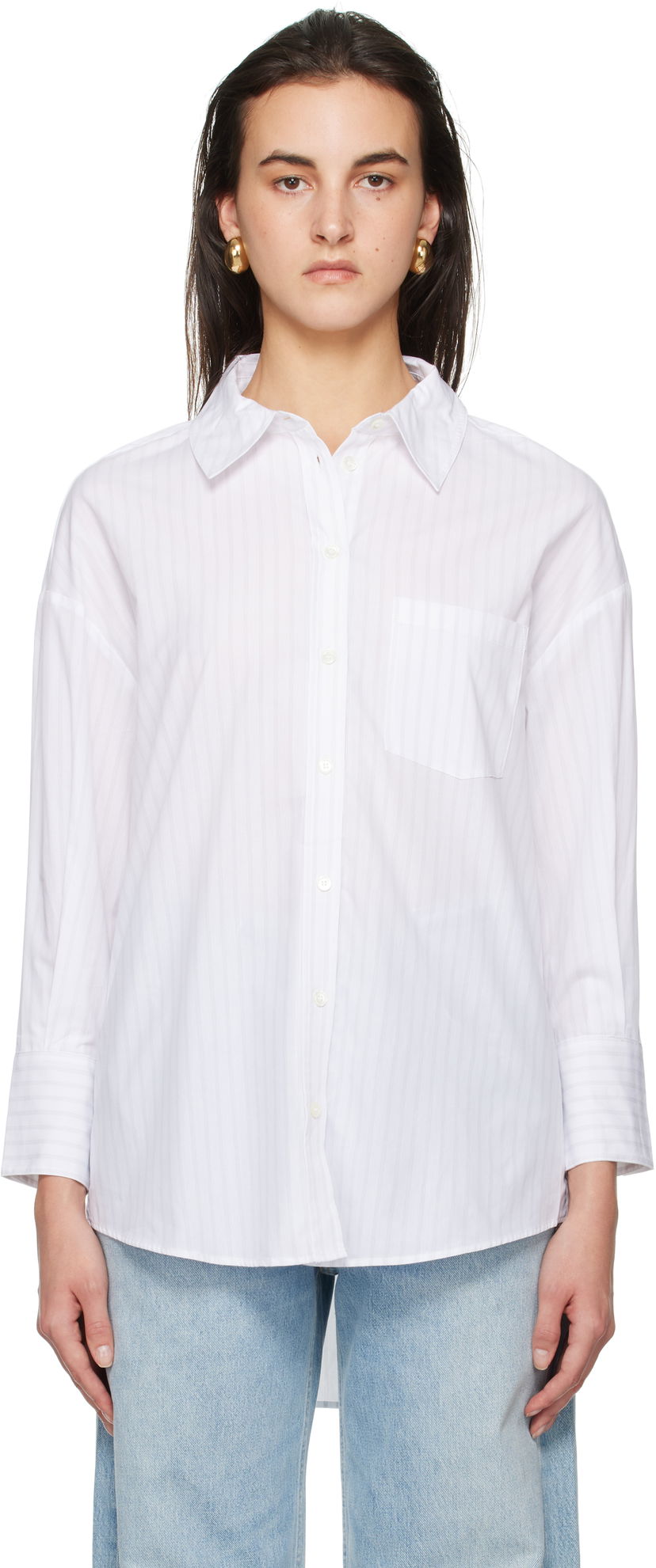 Сорочка Anine Bing Striped Oversized Cotton Shirt білий | A-07-10543-MTL31
