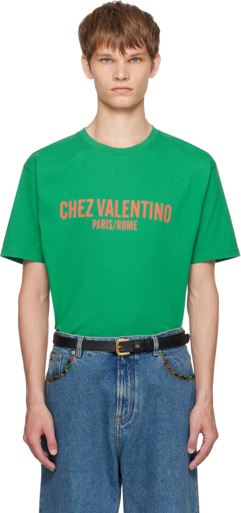 Футболка Valentino Valentino 'Chez Valentino' Print T-Shirt Зелений | 7V3MG16PAPG