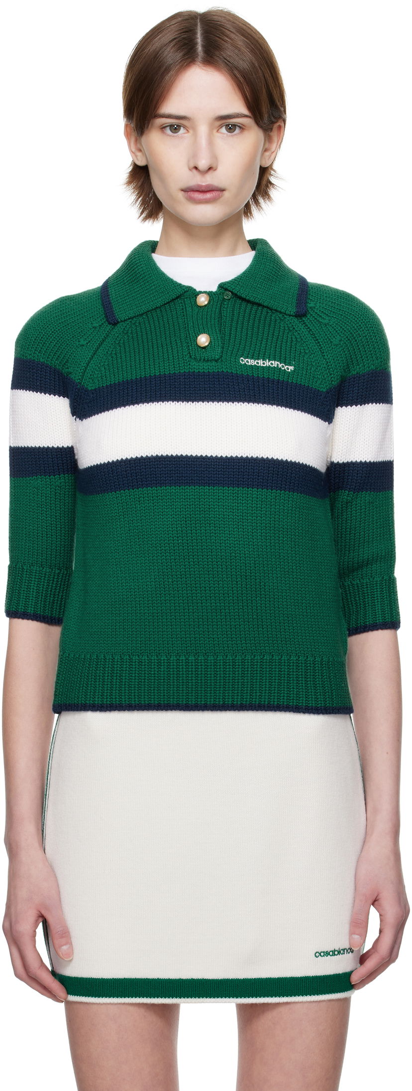 Cветр Casablanca Casablanca Colorblock Polo Зелений | WPS25-KW-826-01