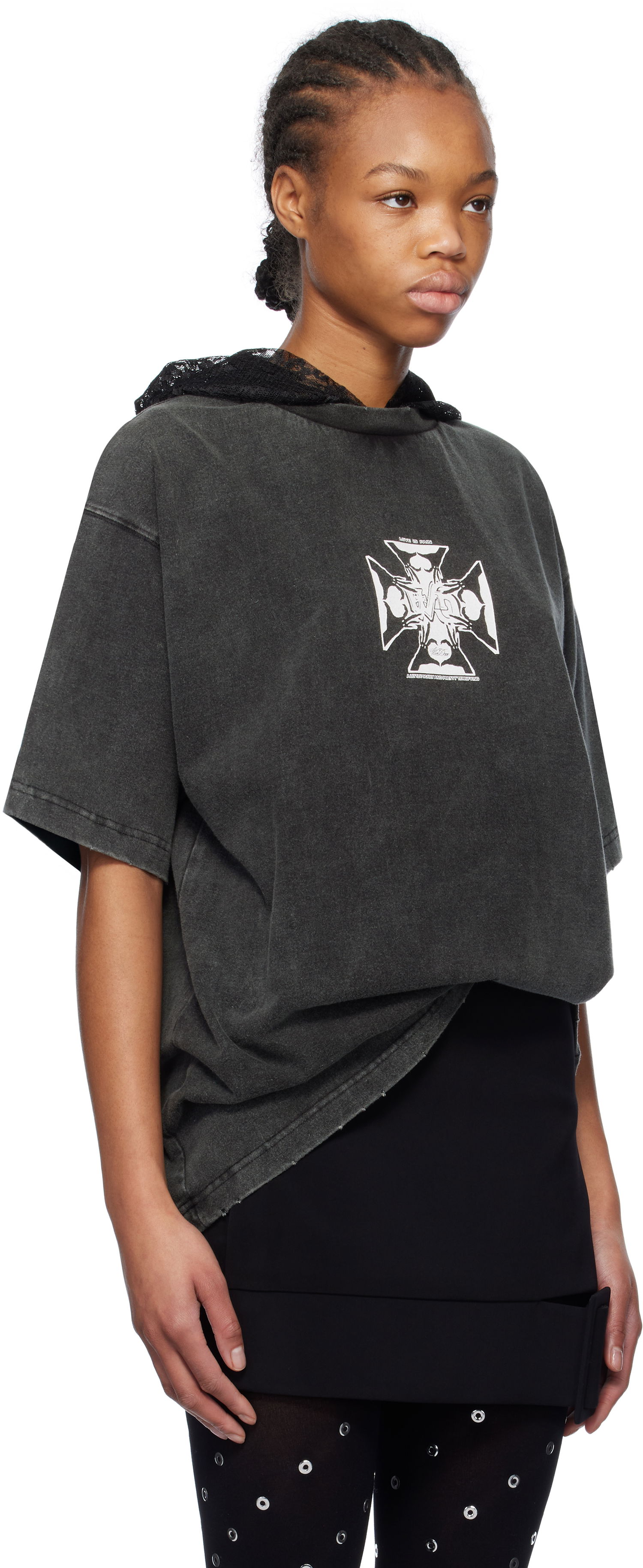 Футболка We11done We11done Heart Cross Graphic Hooded T-Shirt Сірий | WD-TH0-25-842-U-BK, 1