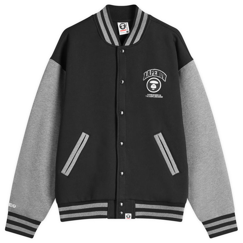 Куртка бомбер AAPE by A Bathing Ape AAPE Now Fleece Baseball Jacket чорний | AAPSWMB328XXNBKX