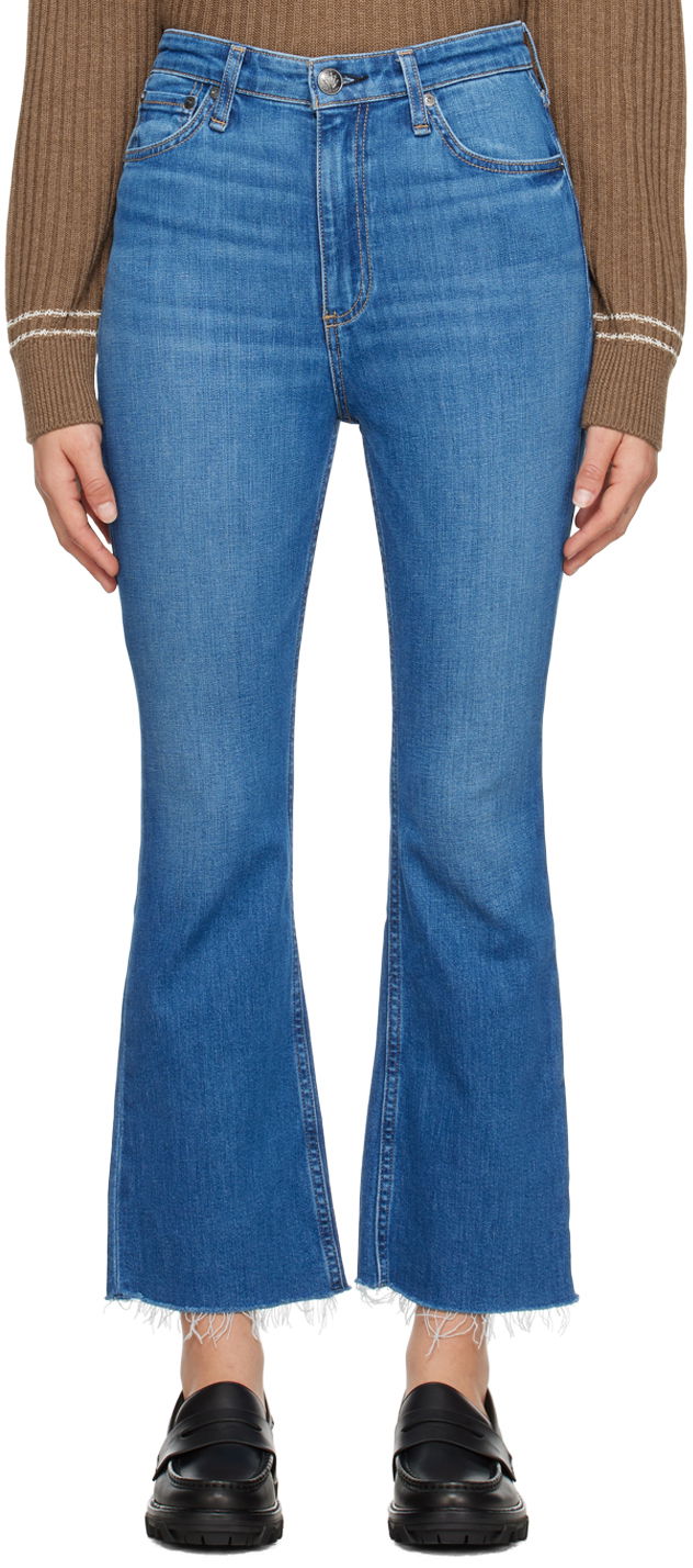 Джинси rag & bone Casey High-Rise Frayed Flare Jeans Синій | WDD23F2917C2C1