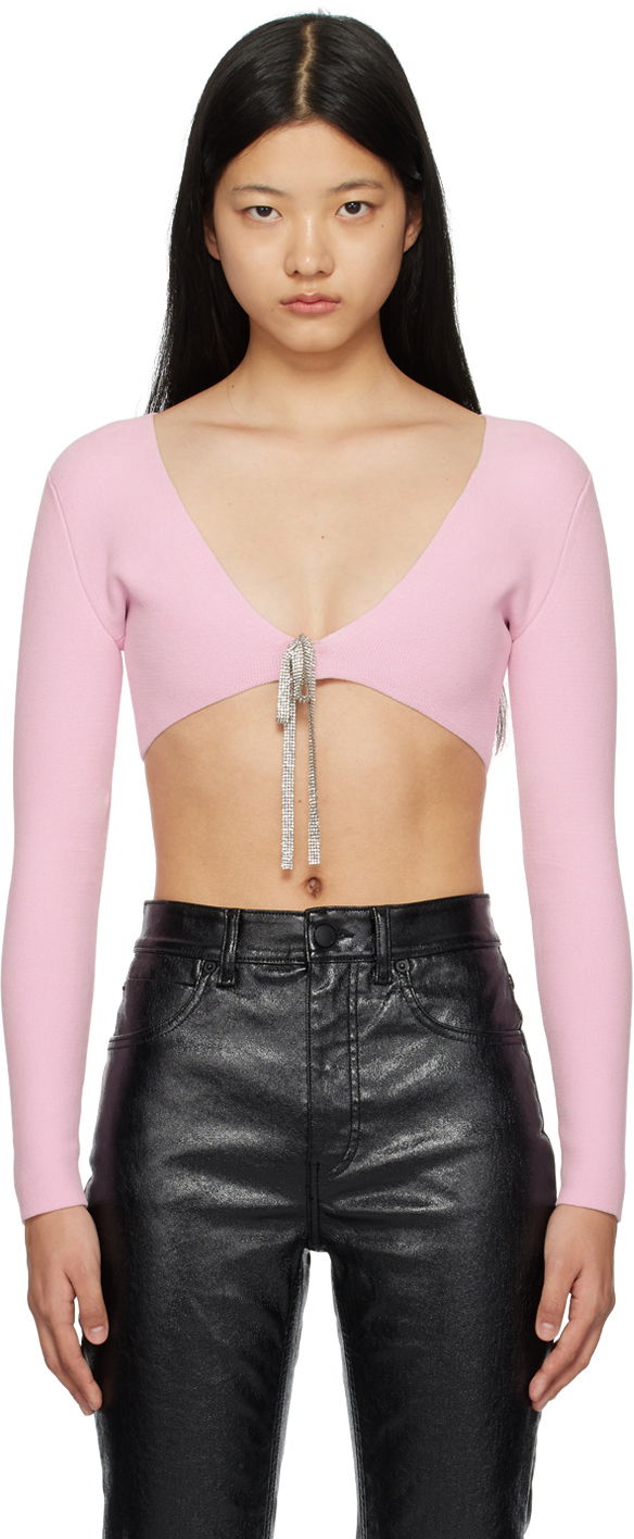 Кроп-топи Alexander Wang Cropped Cardigan With Crystal Tie Рожевий | 1KC1233033