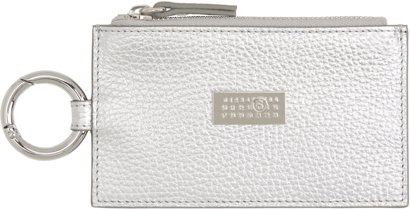 Гаманець Maison Margiela MM6 Maison Margiela Laminated Grainy Leather Card Holder with Key Ring Металік | SA6UI0031 P8395