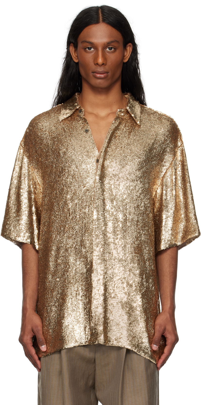 Сорочка Dries Van Noten Dries Van Noten Sequinned Shirt Металік | 251-080751-1481