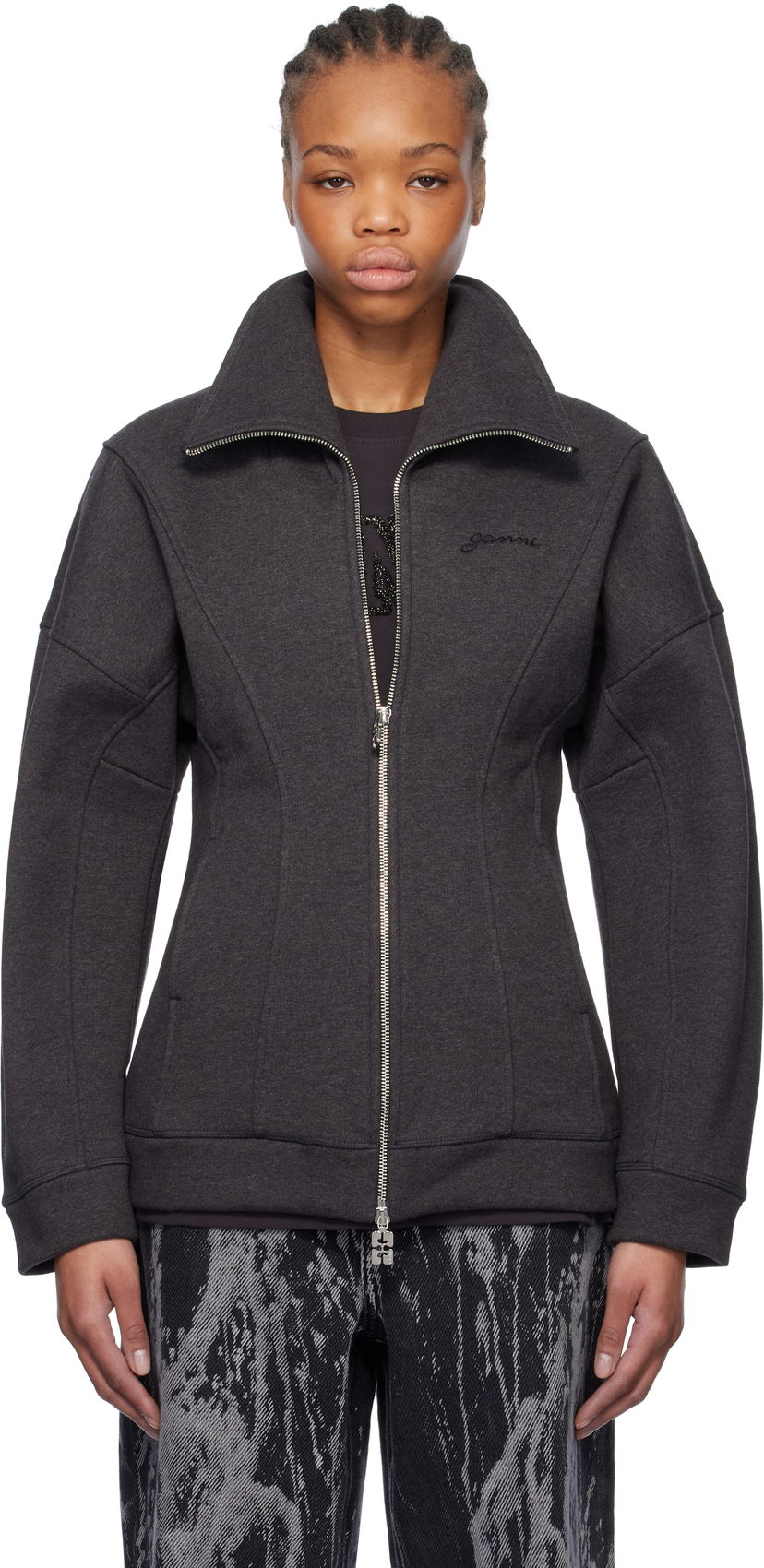 Світшоти GANNI Ganni Heavy Fleece Zip-Up Jacket Сірий | T4107