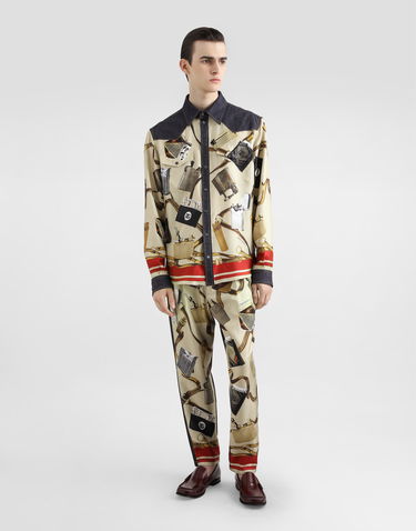 Сорочка Dolce & Gabbana Dolce & Gabbana Silk & Denim Lighter Print Shirt бежевий | G5MO3DG8MD8S9001, 1